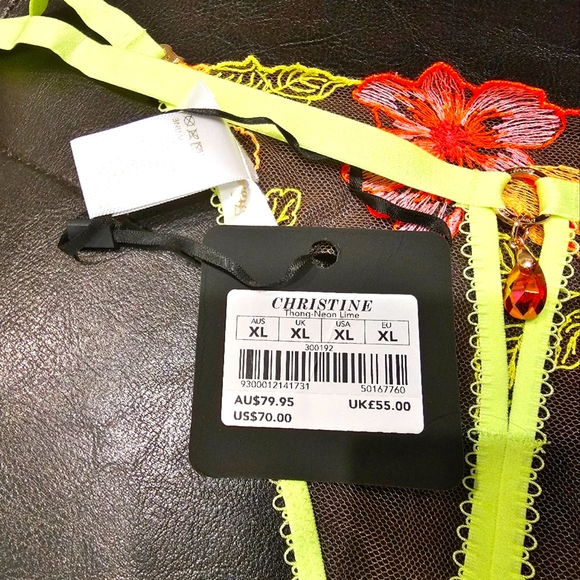 Perizoma Christine Di Honey Birdette &ndash; Lime Neon Taglia XS &ndash; Ricamo Floreale E Cristalli